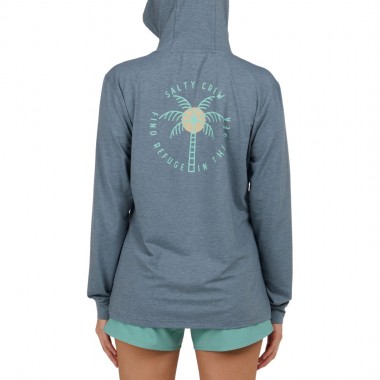 SALTY CREW QUEEN PALM W LS TECH HOODIE FIN BLUE