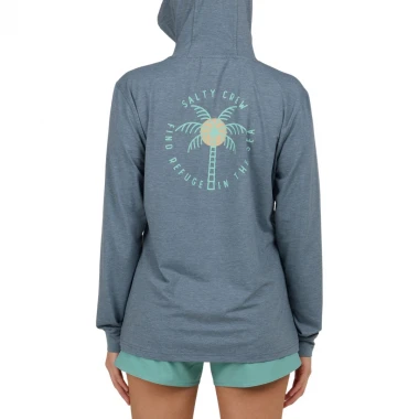 SALTY CREW QUEEN PALM W LS TECH HOODIE FIN BLUE