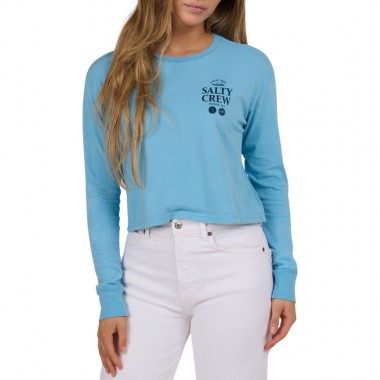 SALTY CREW SIP & SEA LS CROP TEE LAGOON BLUE