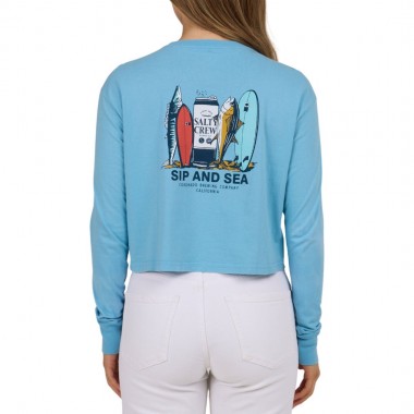 SALTY CREW SIP & SEA LS CROP TEE LAGOON BLUE