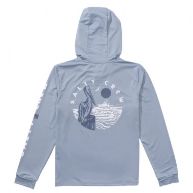 SALTY CREW STAKE OUT BOYS LS HOODED SUNSHIRT BLUE FOG