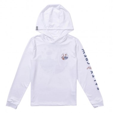 SALTY CREW STAKE OUT BOYS LS HOODED SUNSHIRT WHITE