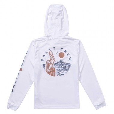 SALTY CREW STAKE OUT BOYS LS HOODED SUNSHIRT WHITE