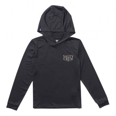 SALTY CREW YELLOWFIN BOYS LS HOODED SUNSHIRT CHARCOAL