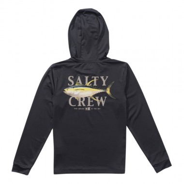 SALTY CREW YELLOWFIN BOYS LS HOODED SUNSHIRT CHARCOAL
