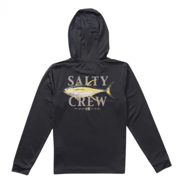 SALTY CREW YELLOWFIN BOYS LS HOODED SUNSHIRT CHARCOAL