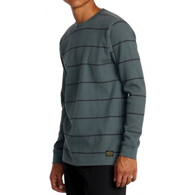 RVCA DAY SHIFT THERMAL STRIPE LS T-SHIRT BALSAM GREEN