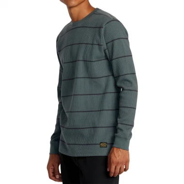 RVCA DAY SHIFT THERMAL STRIPE LS T-SHIRT BALSAM GREEN