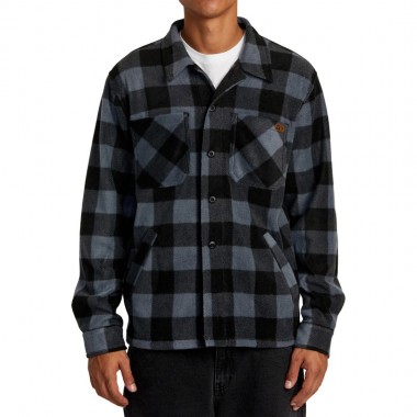 RVCA YUKON HI PILE FLEECE LS OVERSHIRT GARAGE BLUE