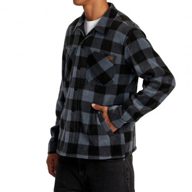 RVCA YUKON HI PILE FLEECE LS OVERSHIRT GARAGE BLUE