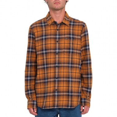 VOLCOM CADEN PLAID LS SHIRT CHESTNUT BROWN