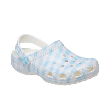 CROCS CLASSIC GINGHAM CLOGS WHITE/BLUE