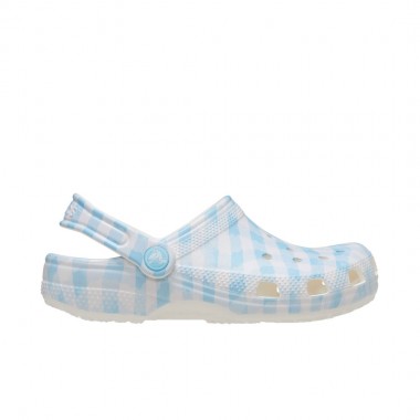 CROCS CLASSIC GINGHAM CLOGS WHITE/BLUE