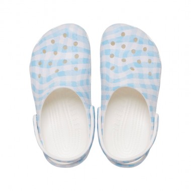CROCS CLASSIC GINGHAM CLOGS WHITE/BLUE