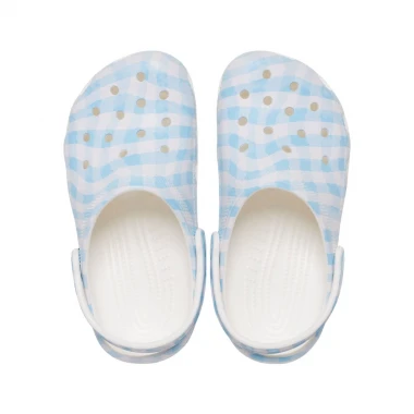 CROCS CLASSIC GINGHAM CLOGS WHITE/BLUE