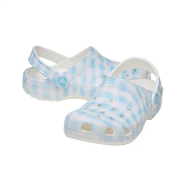 CROCS CLASSIC GINGHAM CLOGS WHITE/BLUE