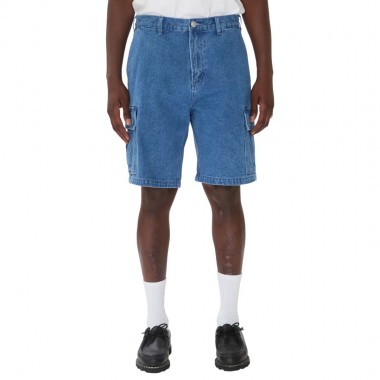 OBEY BIGWIG BAGGY DENIM CARGO SHORTS LIGHT INDIGO