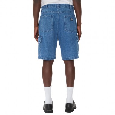 OBEY BIGWIG BAGGY DENIM CARGO SHORTS LIGHT INDIGO