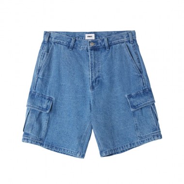 OBEY BIGWIG BAGGY DENIM CARGO SHORTS LIGHT INDIGO