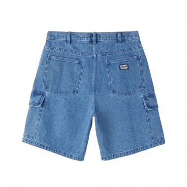 OBEY BIGWIG BAGGY DENIM CARGO SHORTS LIGHT INDIGO