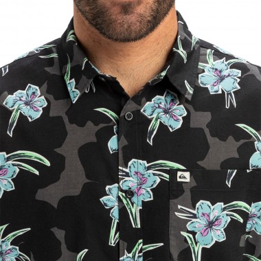 QUIKSILVER APERO CLASSIC SHIRT MERCURY CHECK TRUE BLACK