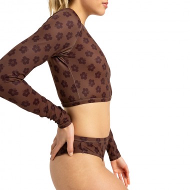 ROXY PRO NOSE RIDE CROP LS SURF TOP CHOCOLATE PLUM POLKABISCUS