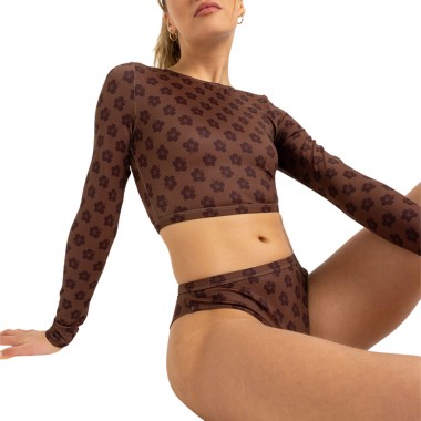 ROXY PRO NOSE RIDE CROP LS SURF TOP CHOCOLATE PLUM POLKABISCUS