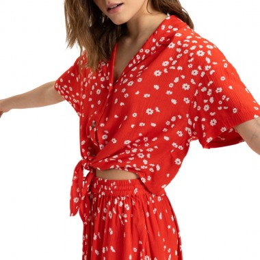 ROXY SALTY SWEET W WOVEN TOP POPPY RED DANCING DITSY