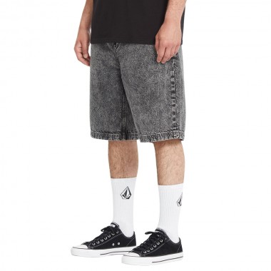 VOLCOM FREAZY LOOSE ELASTICATED WAIST SHORTS 22&quot LIGHT ACID BLK
