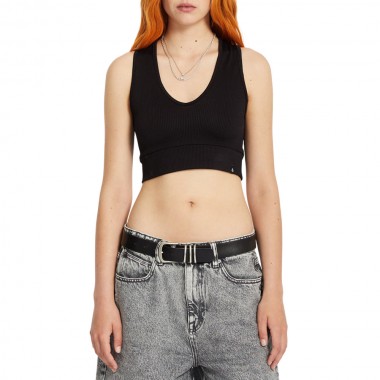 VOLCOM GIMMESTANK W RIB CROP TANK TOP BLACK
