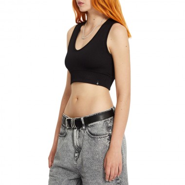 VOLCOM GIMMESTANK W RIB CROP TANK TOP BLACK