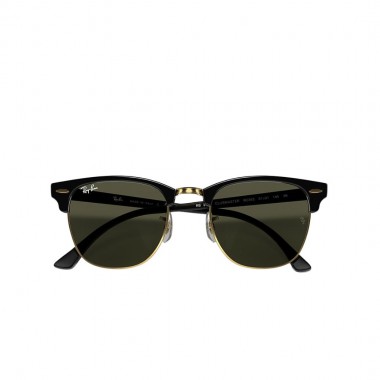 RAY-BAN CLUBMASTER CLASSIC SUNGLASSES POL.BLK ON GLD/G-15 GREEN