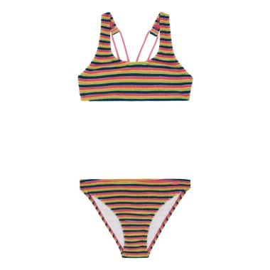PROTEST PRTSICILLA JR STRIPED BRALETTE BIKINI SET GUAVA PINK