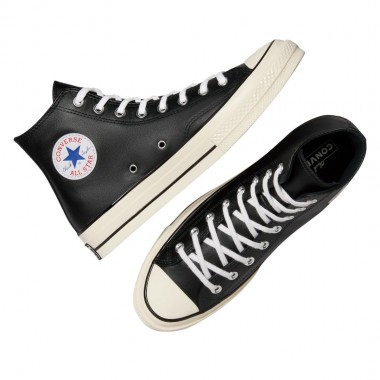 CONVERSE CHUCK 70 LEATHER HI SHOES BLACK/WHITE/EGRET