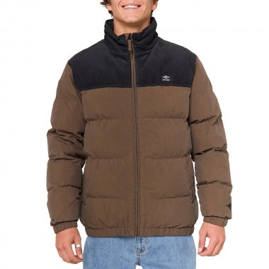 RIP CURL FADE OUT CORD PUFFER JACKET CHOCOLATE