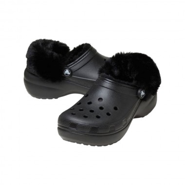 CROCS CLASSIC PLATFORM FUZZ LINED W CLOGS BLACK