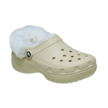 CROCS CLASSIC PLATFORM FUZZ LINED W CLOGS BONE