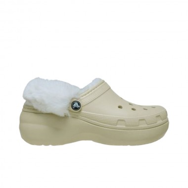 CROCS CLASSIC PLATFORM FUZZ LINED W CLOGS BONE
