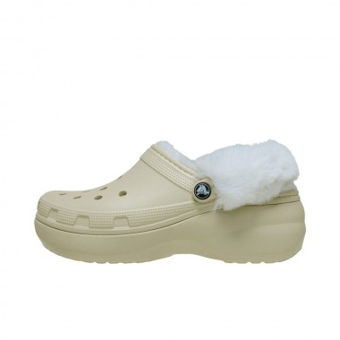 CROCS CLASSIC PLATFORM FUZZ LINED W CLOGS BONE