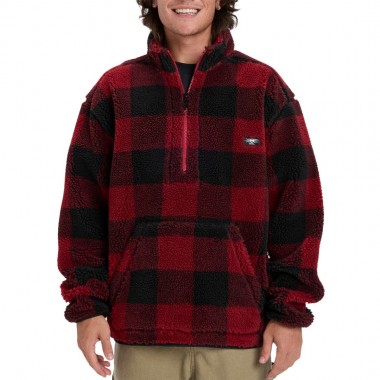 QUIKSILVER MERCURY WOODLANDS HALF ZIP SHERPA SWEATSHIRT WB RED