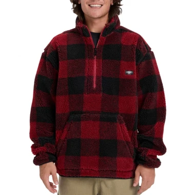 QUIKSILVER MERCURY WOODLANDS HALF ZIP SHERPA SWEATSHIRT WB RED