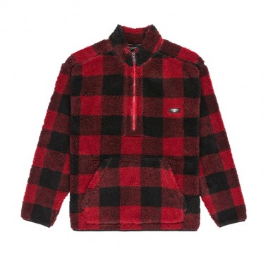 QUIKSILVER MERCURY WOODLANDS HALF ZIP SHERPA SWEATSHIRT WB RED