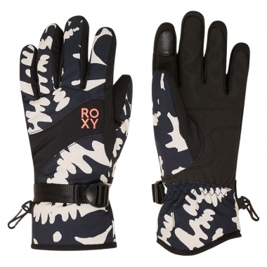 ROXY JETTY W SNOW GLOVES TRUE BLACK BIG FLOWER