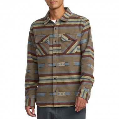 RVCA DAYSHIFT BLANKET FLANNEL LS SHIRT MUSHROOM