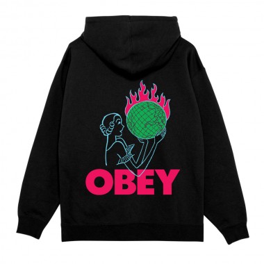 OBEY WORLD IN FLAMES HOODIE BLACK