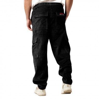 BEE UNUSUAL BUGGY CARGO CORDUROY PANTS BLACK