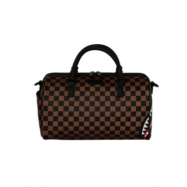 SPRAYGROUND CREAM AND BROWN TEAR CHECK MINI DUFFLE BAG