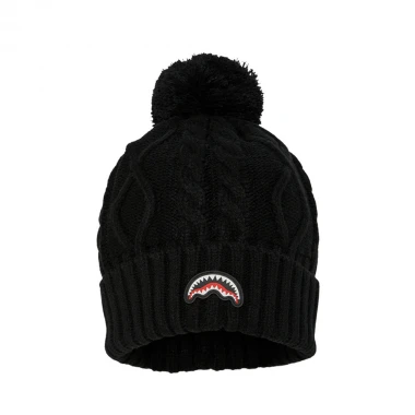 SPRAYGROUND BLACK KNIT PUFF BEANIE