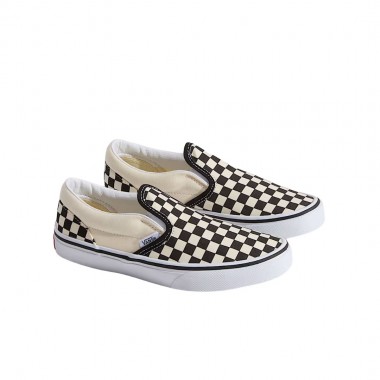 VANS CLASSIC SLIP-ON K SHOES BLK & WHT CHCKERBOARD