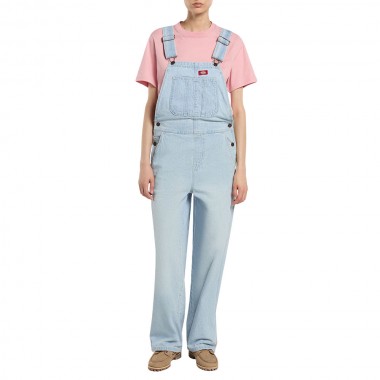 DICKIES LOOSE DENIM W BIB PANTS FOG BLUE